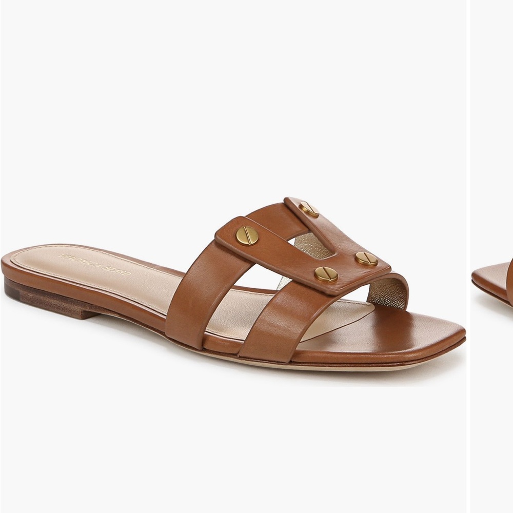 Brown Leather Slide Sandals